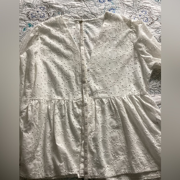 White eyelet cotton peplum long sleeve top - Picture 8 of 8